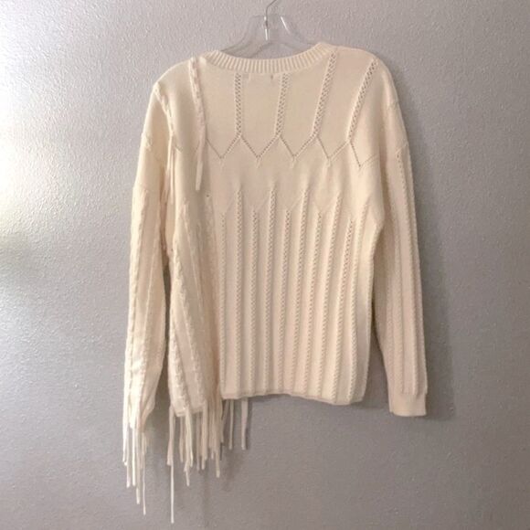 BROADCAST sweater asymmetrically fringed crewneck long sleeve wool blend women S - Picture 2 of 10